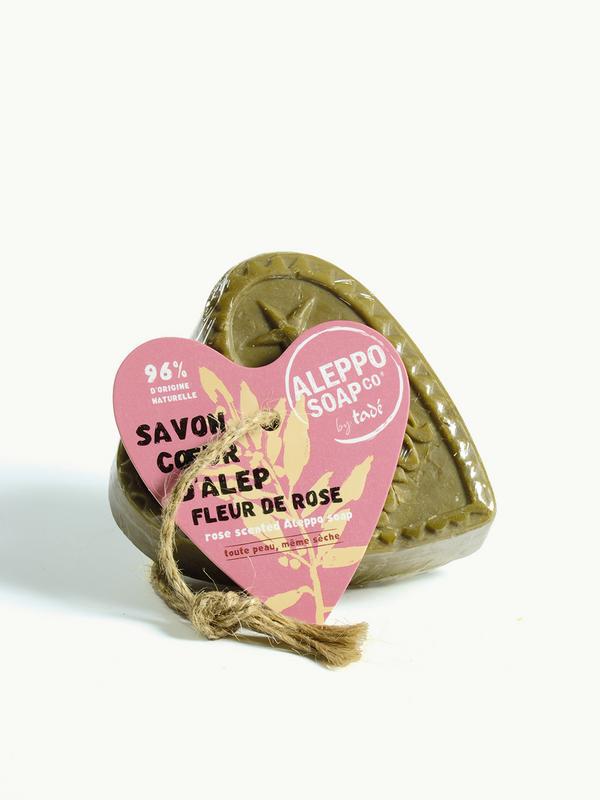 Savon d'Alep hart fleur de rose met touw