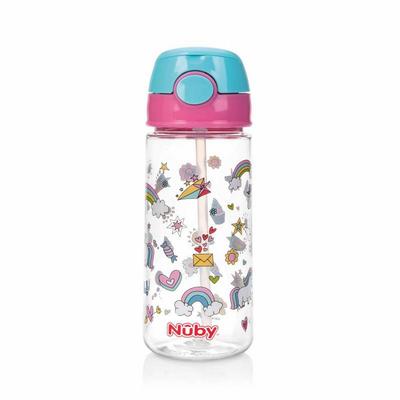 Nuby Beker zacht rietje drukknop roze 540ml 4+ jaar