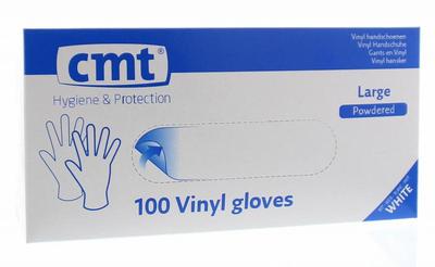CMT Onderzoekshandschoen vinyl wit gepoederd L