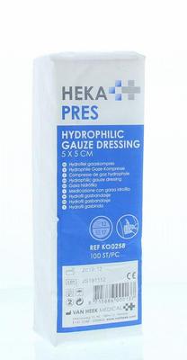 Hekapres Hydrofiel gaaskompres 5 x 5 niet steriel
