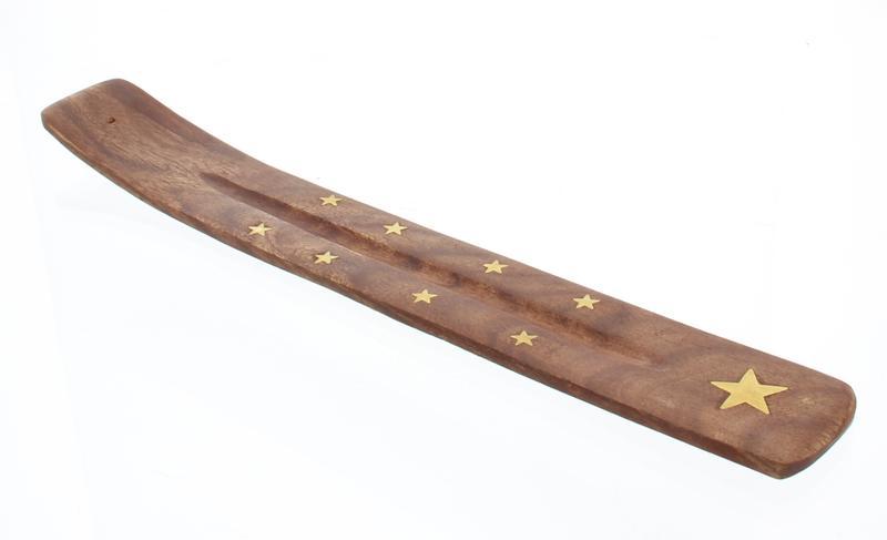 Wierookhouder hout/messing ster