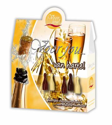 Voor Jou Cadeau doos champagneflesjes van harte