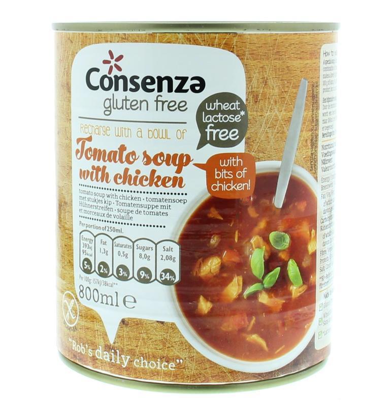 Tomatensoep met stukjes kip