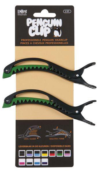 penguin haarclips zwart/groen 2st