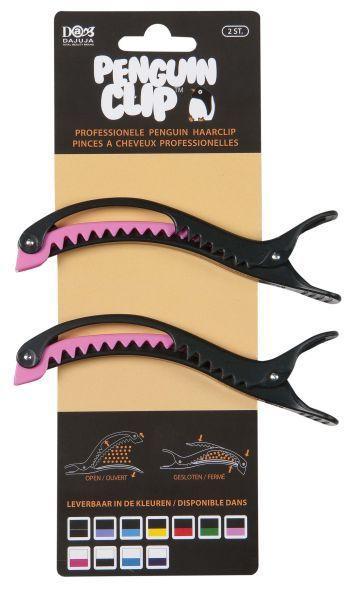 penguin haarclips zwart/rose 2st