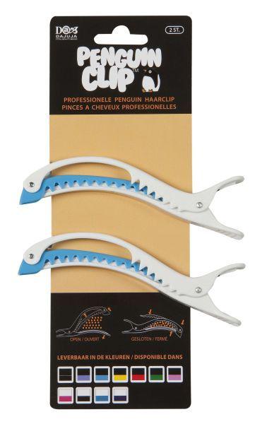 penguin haarclips wit/blauw 2st