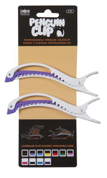 penguin haarclips wit/paars 2st