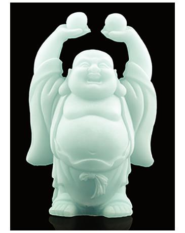 Sneeuwkwarts boeddhabeeld bollen hoog in hand 12cm