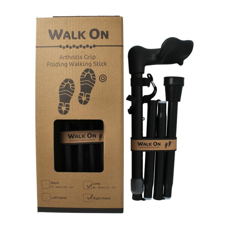 Wandelstok anatomisch opvouw zwart mat rechts