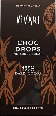 Vivani Choc drops 100% dark cocoa bio
