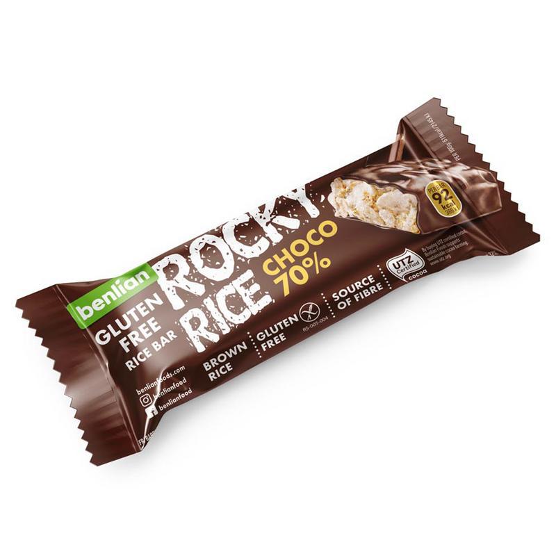 Rocky rice choco 70% bar glutenvrij