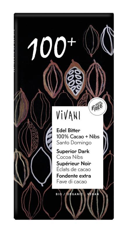 Chocolade puur 100% + cacao nibs bio