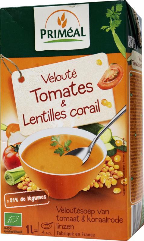 Veloute gebonden soep tomaat linzen bio