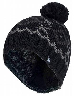 Heat Holders Mens chunky jacquard pom pom hat helsinki black