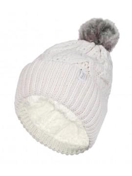 Ladies turnover cable hat with pom pom cream