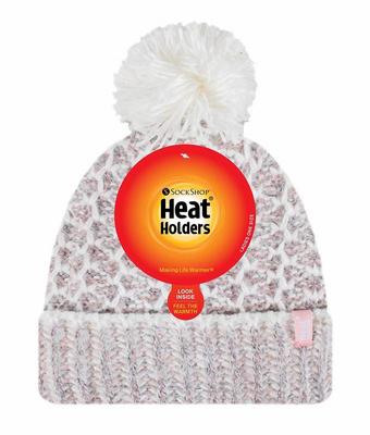 Heat Holders Ladies feathered knit pom pom hat lund coral/cream