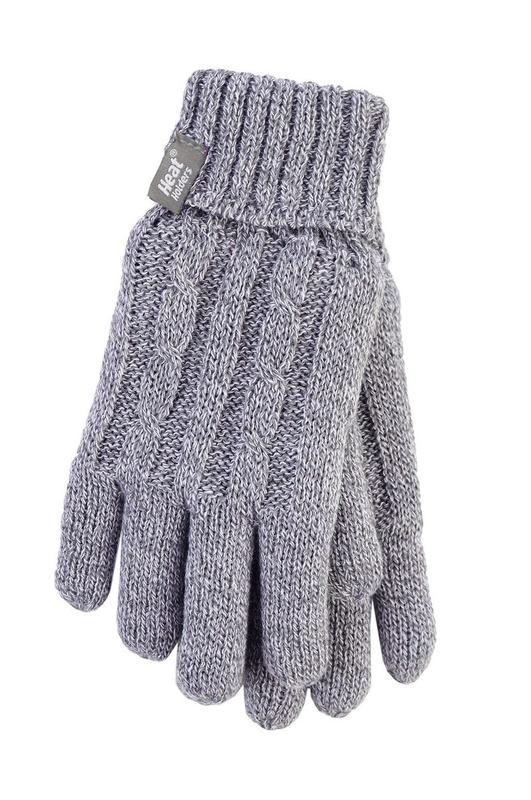 Ladies cable gloves maat S/M light grey