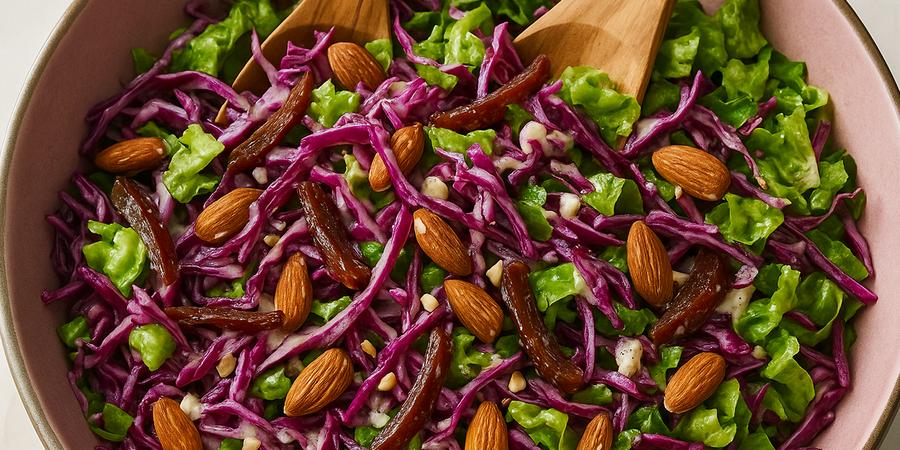 Recept: Rodekoolsalade met dadels en amandelen