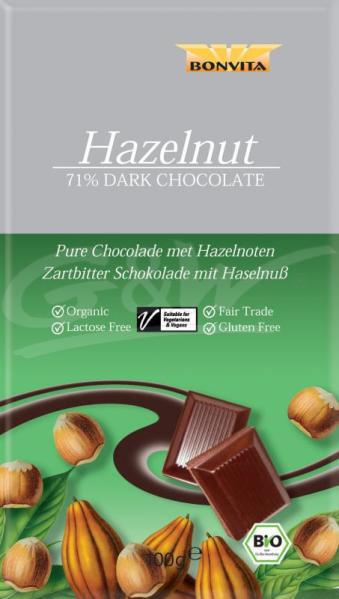 Chocoladetablet puur hazeln. 71% cacao 100 g